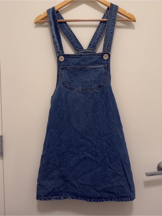 Vintage Dresses & Skirts - Vintage 1990s Denim Pinafore Dress Jumper Size Medium M Squeeze New York Jumper